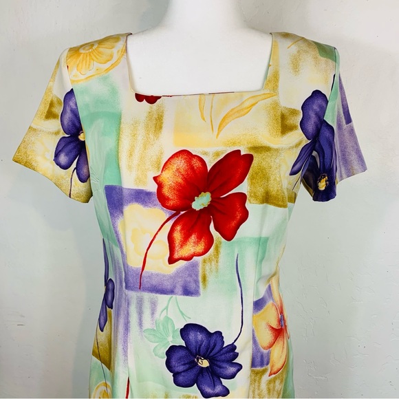 Vintage 90s Prophecy by Sag Harbor S M Sheath Dress Floral Abstract Print Vtg - Picture 2 of 9
